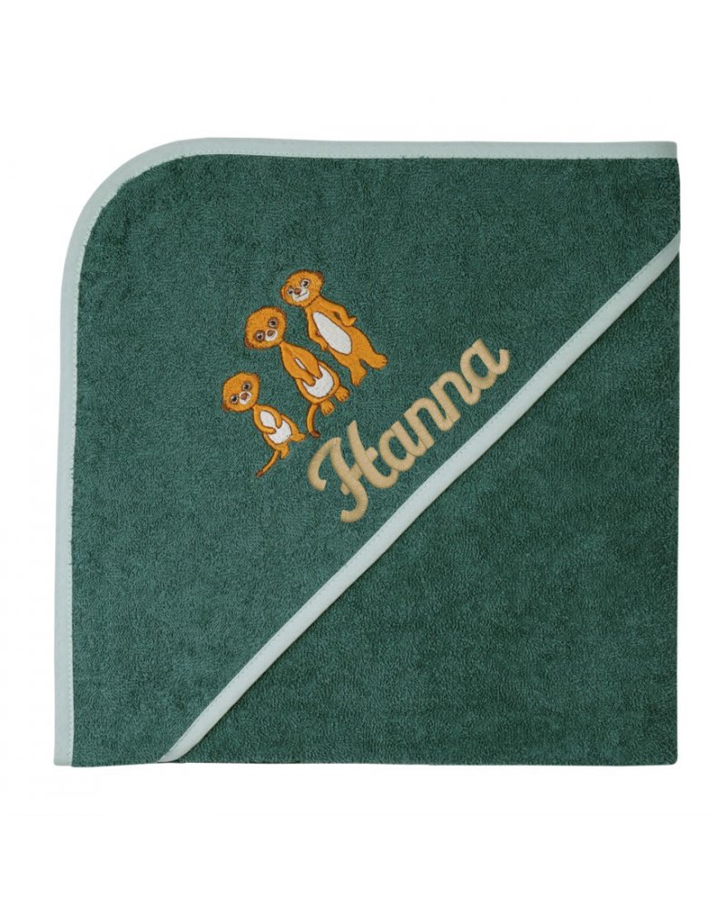 Kapuzenbadetuch Erdmännchen pinie 80 x 80 cm bestickt Kapuzenbadetuch Erdmännchen pinie 80 x 80 cm bestickt