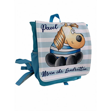 Personalisierter Kinderrucksack Kugelrösser "Ahoi ihr Landratten" Personalisierter Kinderrucksack Kugelrösser "Ahoi ihr Landratten"