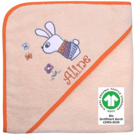 Kapuzen-Badetuch Hase mit Schmetterlingen rosé - BIO Zertifiziert